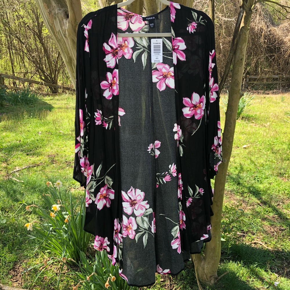 Torrid Black and Pink Floral Cardigan